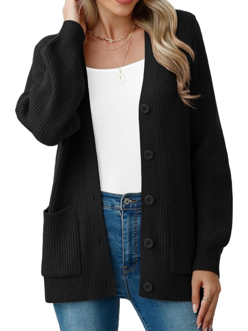 Cozy Chunky Knit Cardigan Sweater with Pockets | Long Sleeve V-Neck for